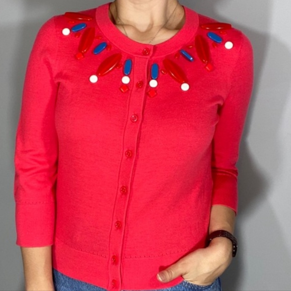 Kate Spade Embellished zcollar 3/4 sSeeve Cardigan Size S